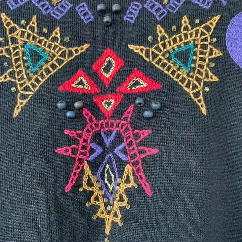 Carole Little Beaded Black Sweater Tunic Dress Size Medium Vintage Long Sleeves - Picture 8 of 9